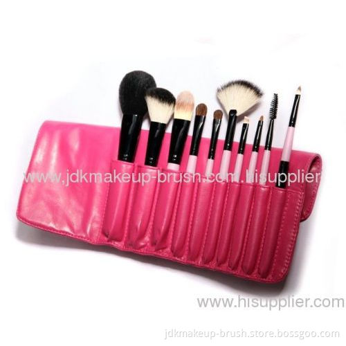 10pcs Pink Cosmetic Brush Set With Pink Pu Pouch 